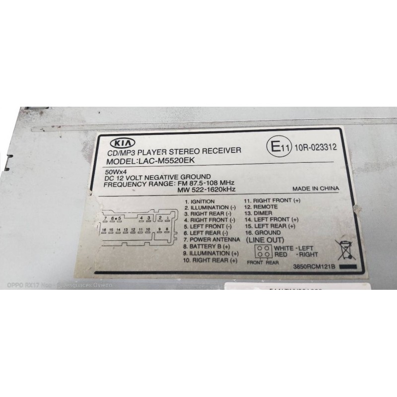 Recambio de sistema audio / radio cd para kia carnival ii 2.9 cdri ex referencia OEM IAM LACM5520EK  