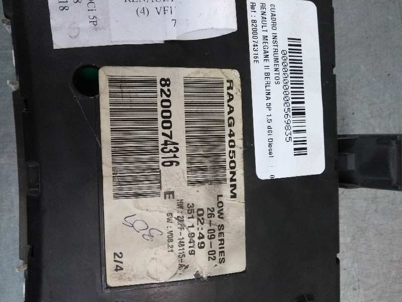 Recambio de cuadro instrumentos para renault megane ii berlina 5p 1.5 dci diesel referencia OEM IAM 8200074316E  