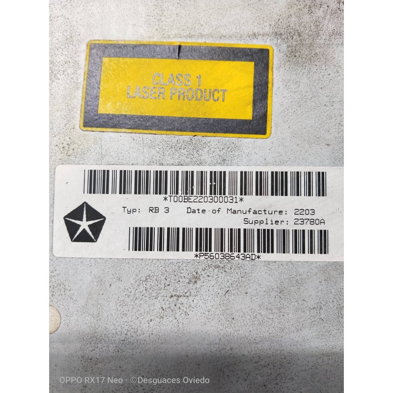 Recambio de sistema audio / radio cd para chrysler voyager (rg) 2.5 crd se grand voyager referencia OEM IAM P56038643AD  