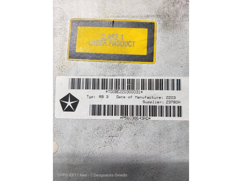 Recambio de sistema audio / radio cd para chrysler voyager (rg) 2.5 crd se grand voyager referencia OEM IAM P56038643AD  