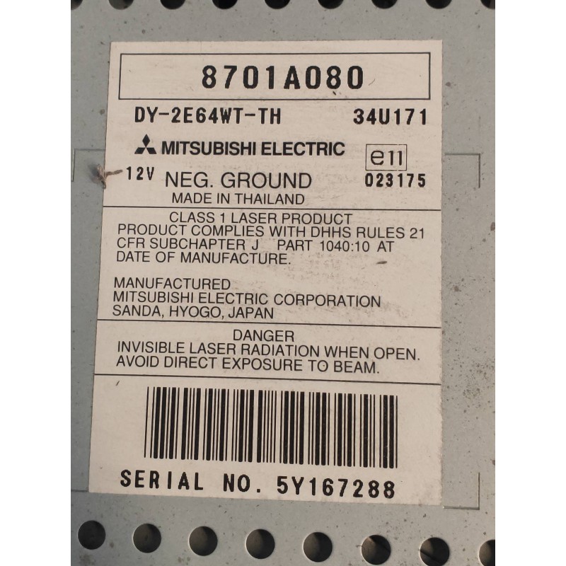 Recambio de sistema audio / radio cd para mitsubishi grandis (na0w) 2.0 di-d inform referencia OEM IAM 8701A080 DY2E64WTTH 