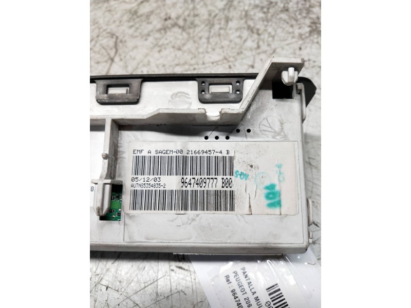 Recambio de pantalla multifuncion para peugeot 206 berlina x-line referencia OEM IAM 9647409777 216694574B 