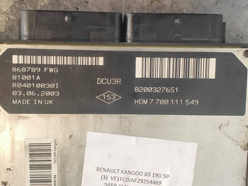 Recambio de centralita motor uce para renault kangoo (f/kc0) 1.9 diesel referencia OEM IAM R04010030I 8200327651 HOM7700111549 8