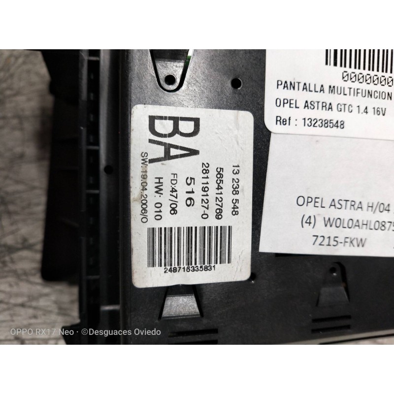Recambio de pantalla multifuncion para opel astra gtc 1.4 16v referencia OEM IAM 13238548 565412769 BA