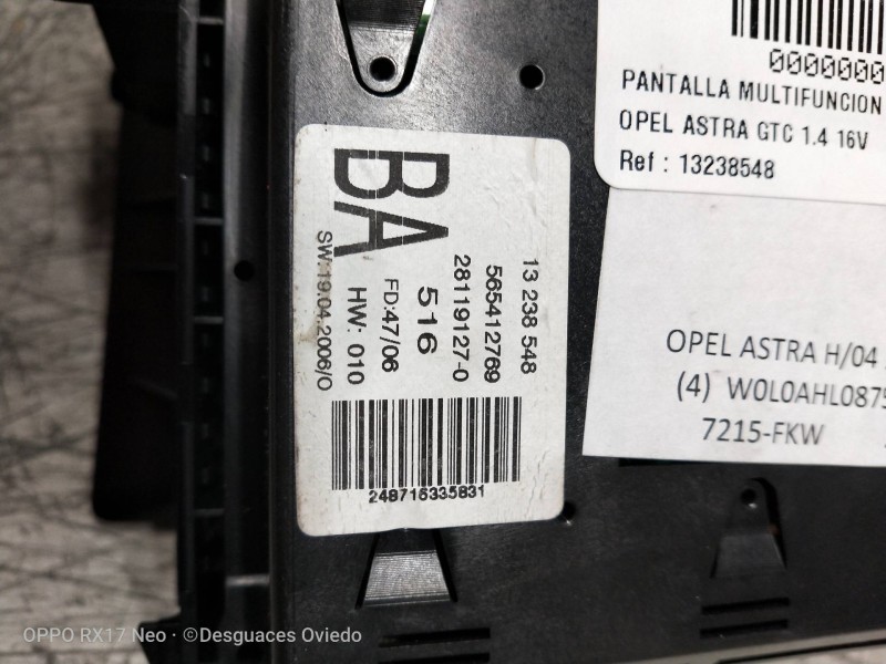 Recambio de pantalla multifuncion para opel astra gtc 1.4 16v referencia OEM IAM 13238548 565412769 BA