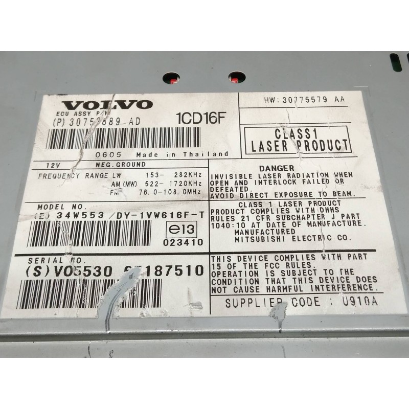 Recambio de sistema audio / radio cd para volvo v50 familiar 2.0 d kinetic referencia OEM IAM 30752889AD 1CD16F 30737809