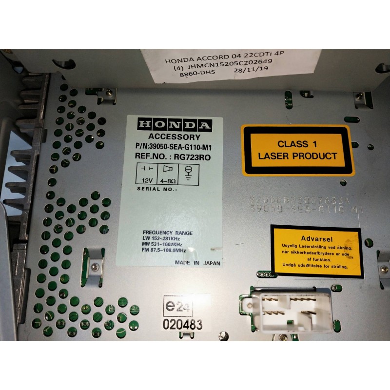 Recambio de sistema audio / radio cd para honda accord berlina (cl/cn) 2.2i ctdi sport referencia OEM IAM 39050SEAG110M1 RG723RO