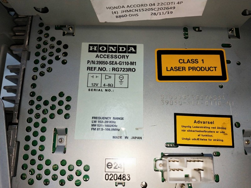 Recambio de sistema audio / radio cd para honda accord berlina (cl/cn) 2.2i ctdi sport referencia OEM IAM 39050SEAG110M1 RG723RO
