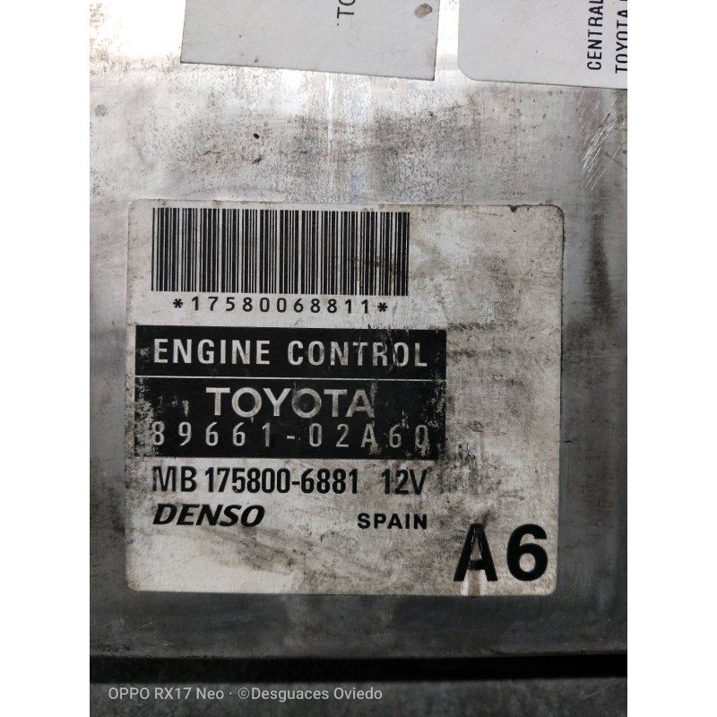 Recambio de centralita motor uce para toyota corolla (e12) 2.0 turbodiesel cat referencia OEM IAM 8966102A60 MB1758006881 