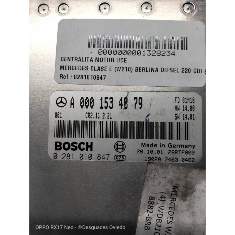 Recambio de centralita motor uce para mercedes clase e (w210) berlina diesel 220 cdi (210.006) referencia OEM IAM 0281010847 A00