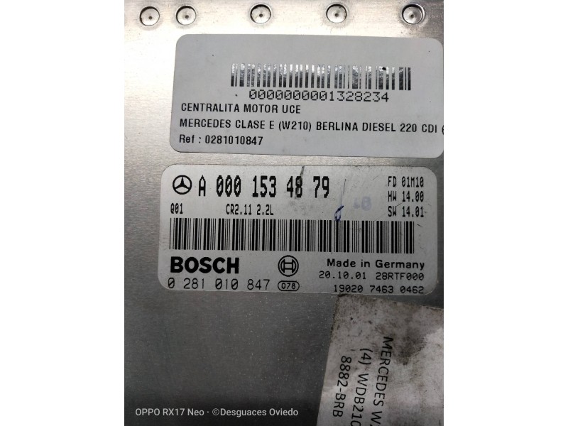 Recambio de centralita motor uce para mercedes clase e (w210) berlina diesel 220 cdi (210.006) referencia OEM IAM 0281010847 A00