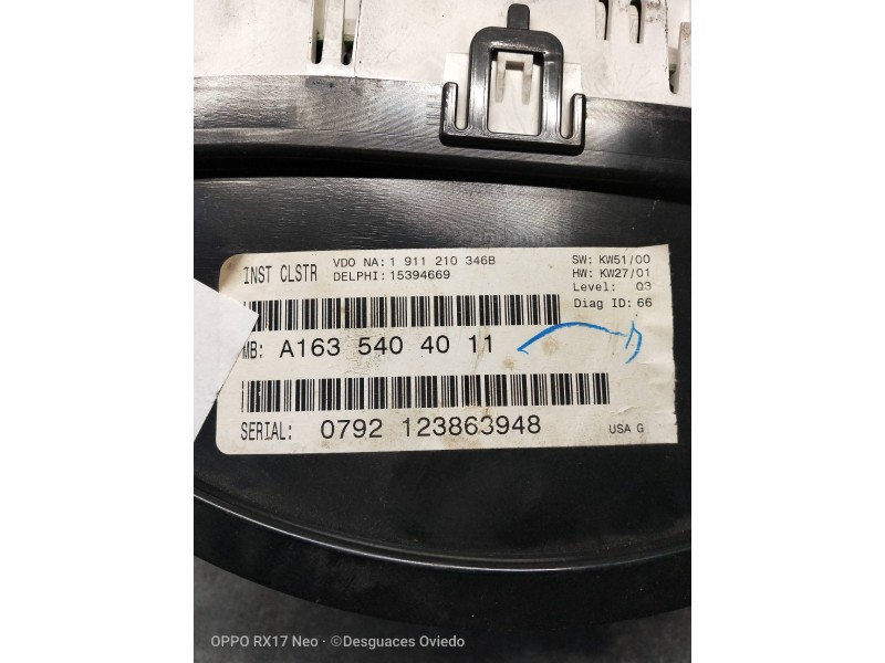 Recambio de cuadro instrumentos para mercedes clase m (w163) 400 cdi (163.128) referencia OEM IAM A1635404011 15394669 