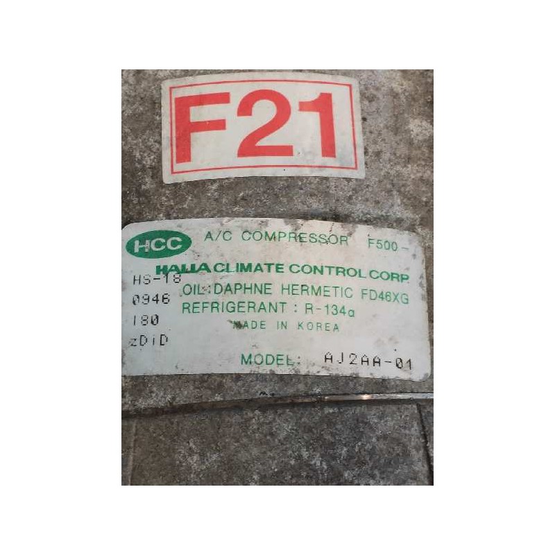 Recambio de compresor aire acondicionado para hyundai trajet (fo) 2.0 gls referencia OEM IAM AJ2AA01 F21 HS18