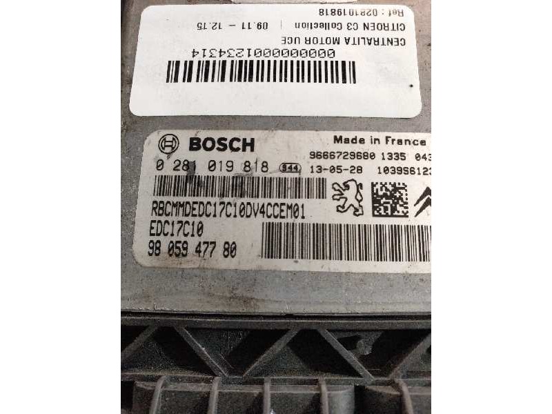 Recambio de centralita motor uce para citroen c3 collection referencia OEM IAM 0281019818 9666729680 9805947780 EDC17C10