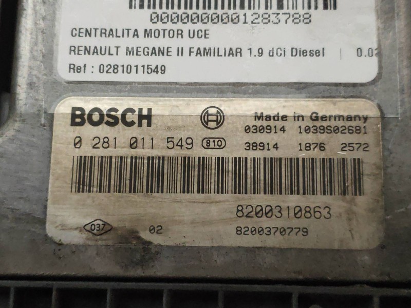 Recambio de centralita motor uce para renault megane ii familiar 1.9 dci diesel referencia OEM IAM 0281011549 8200310863 8200370