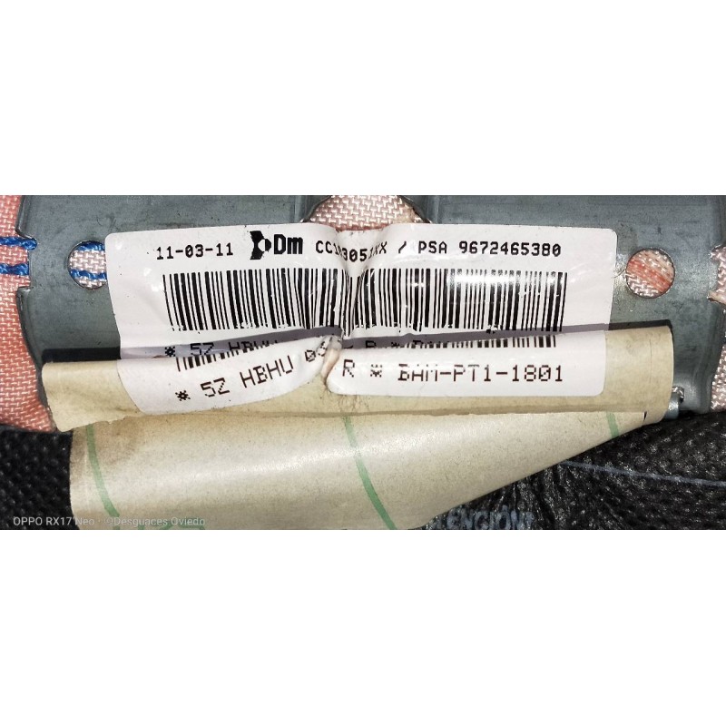 Recambio de airbag cortina delantero derecho para citroen c3 selection referencia OEM IAM 9672465380  