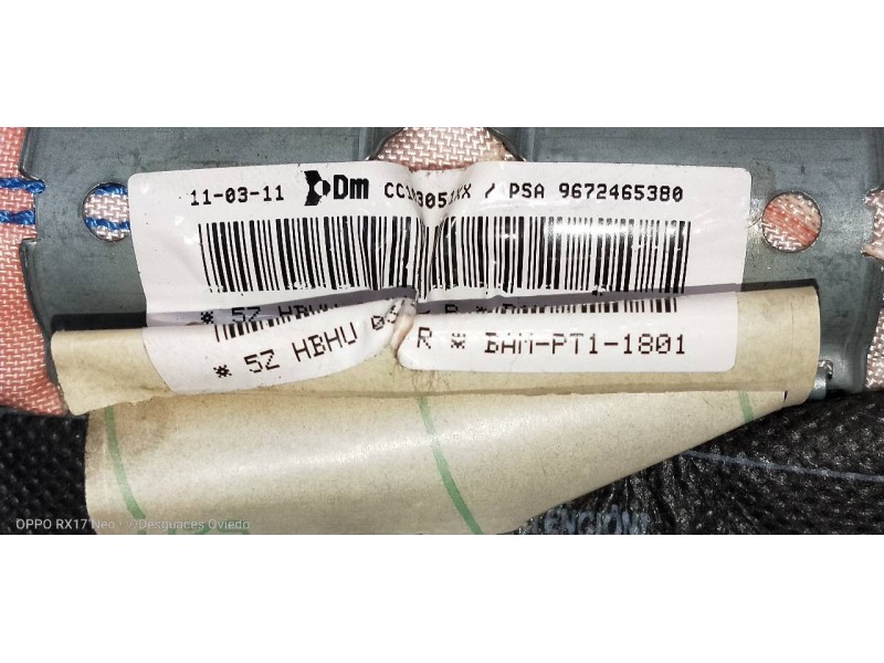 Recambio de airbag cortina delantero derecho para citroen c3 selection referencia OEM IAM 9672465380  