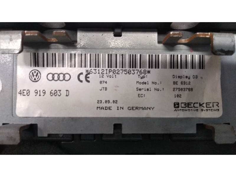Recambio de pantalla multifuncion para audi a8 (4e2) 4.2 v8 40v referencia OEM IAM 4E0919603D  