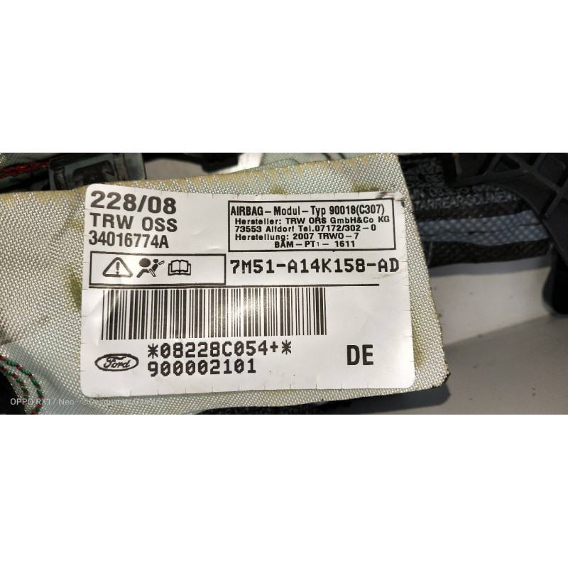 Recambio de airbag cortina delantero derecho para ford focus lim. (cb4) trend referencia OEM IAM 7M51A14K158AD 900002101 3401677