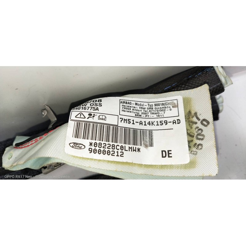 Recambio de airbag cortina delantero izquierdo para ford focus lim. (cb4) trend referencia OEM IAM 7M51A14K159AD 90000212 340167