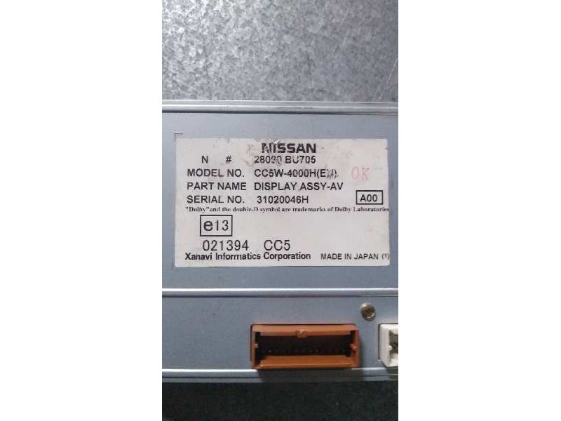 Recambio de pantalla multifuncion para nissan almera tino (v10m) referencia OEM IAM 28090BU705 021394CC5 