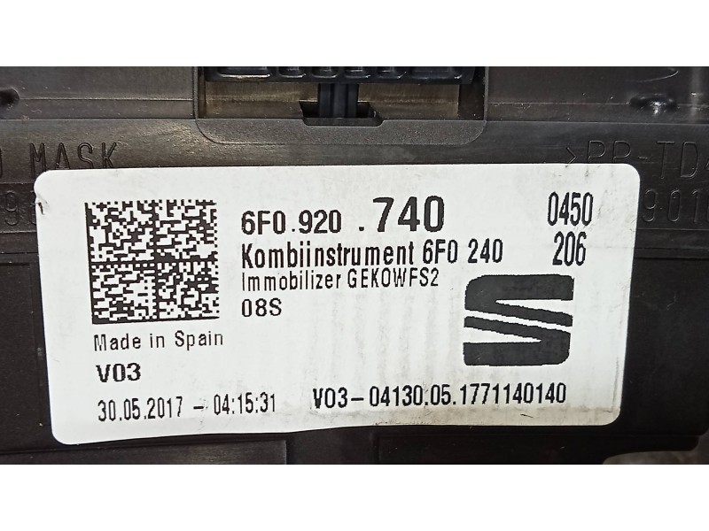 Recambio de cuadro instrumentos para seat ibiza (kj1) reference referencia OEM IAM 6F0920740  