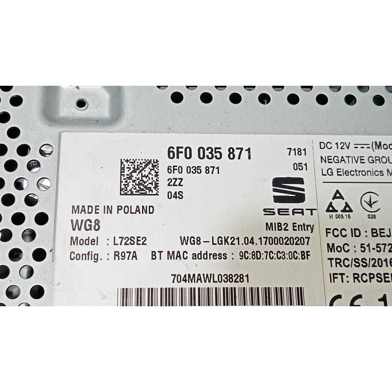 Recambio de sistema audio / radio cd para seat ibiza (kj1) reference referencia OEM IAM 6F0035871  