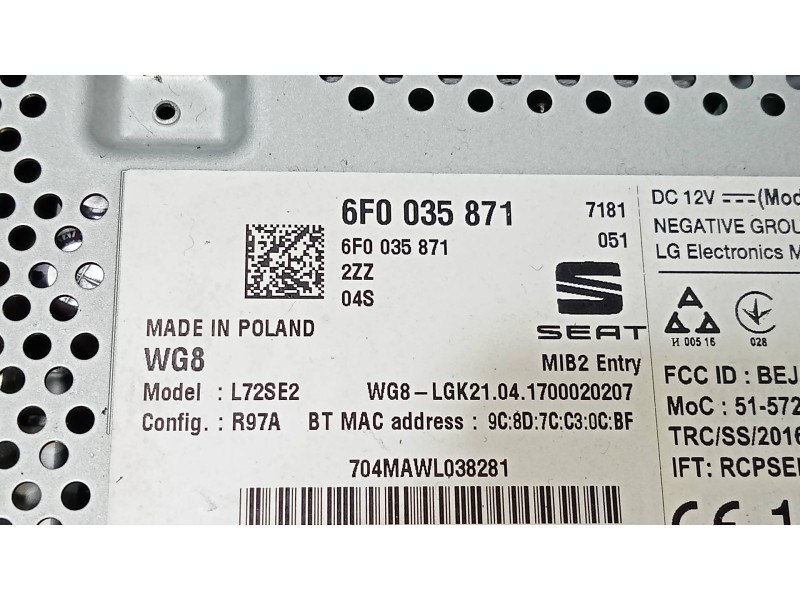 Recambio de sistema audio / radio cd para seat ibiza (kj1) reference referencia OEM IAM 6F0035871  