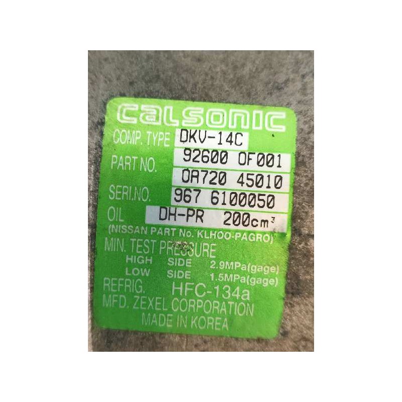Recambio de compresor aire acondicionado para nissan terrano/terrano.ii (r20) comfort plus referencia OEM IAM 926000F001 9676100
