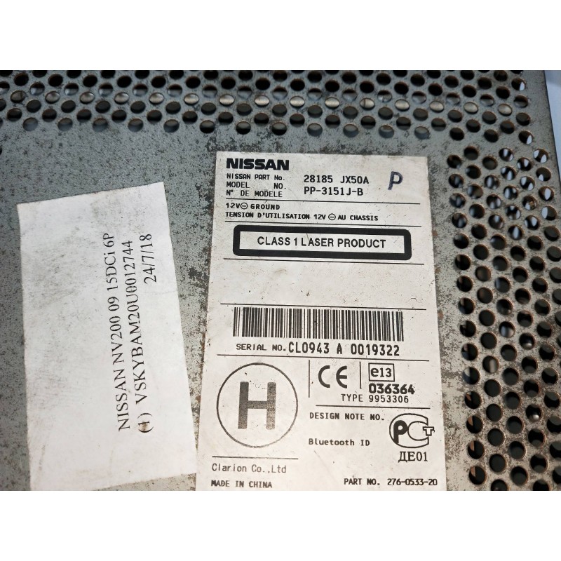 Recambio de sistema audio / radio cd para nissan nv 200 (m20) 1.5 dci cat referencia OEM IAM 28185JX50A  