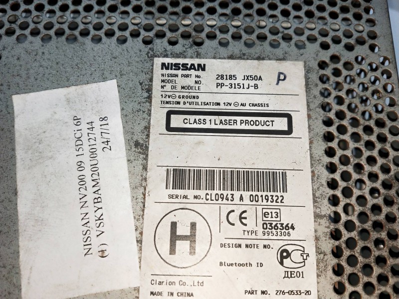Recambio de sistema audio / radio cd para nissan nv 200 (m20) 1.5 dci cat referencia OEM IAM 28185JX50A  