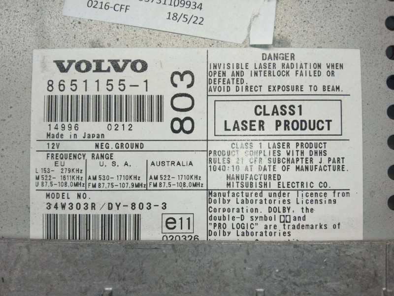 Recambio de sistema audio / radio cd para volvo xc70 2.4 diesel cat referencia OEM IAM 86511551 30657525 