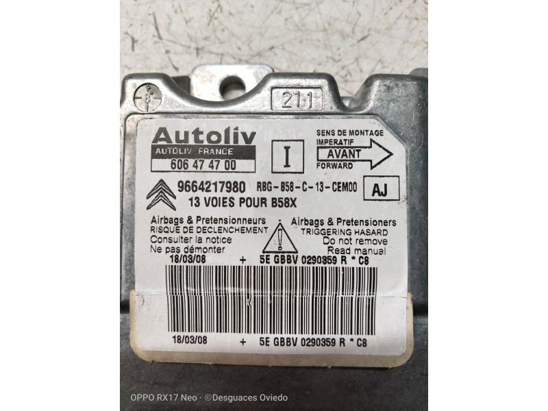 Recambio de centralita airbag para citroen c4 grand picasso sx referencia OEM IAM 606474700 9664217980 