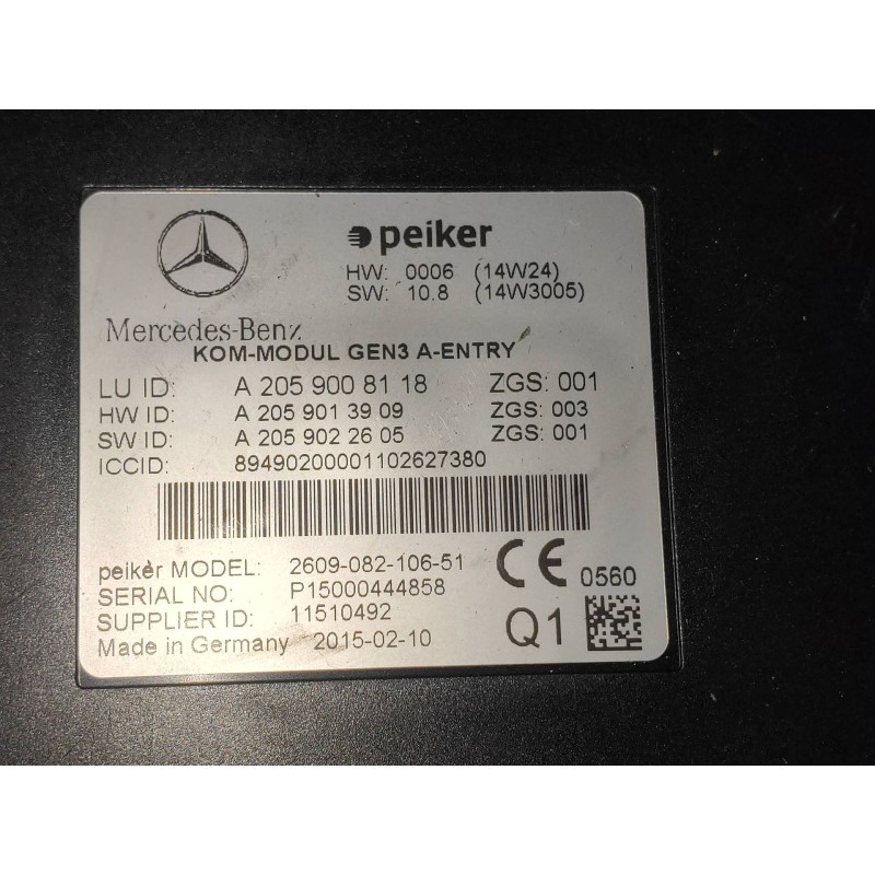Recambio de modulo electronico para mercedes clase c (w205) lim. c 220 cdi bluetec (205.004) referencia OEM IAM A2059008118 A205