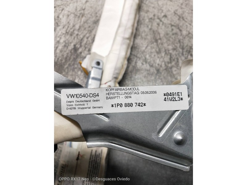 Recambio de airbag cortina delantero derecho para seat leon (1p1) referencia OEM IAM 1P0880742  