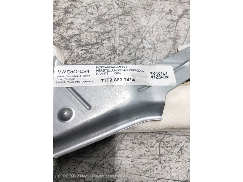 Recambio de airbag cortina delantero izquierdo para seat leon (1p1) referencia OEM IAM 1P0880741  