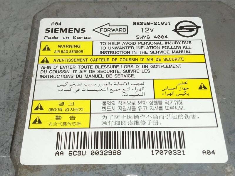 Recambio de centralita airbag para ssangyong rodius xdi referencia OEM IAM 8625021031  