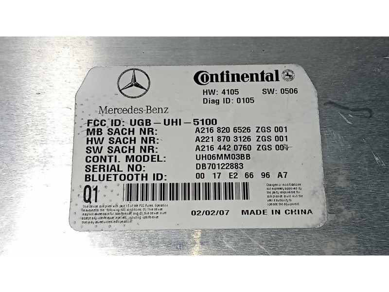 Recambio de modulo electronico para mercedes clase s (w221) berlina 450 l (221.170) referencia OEM IAM A2168206526 A2218703126 A