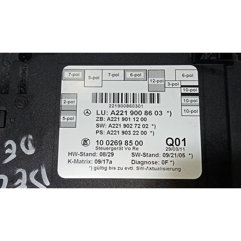 Recambio de modulo electronico para mercedes clase s (w221) berlina 450 l (221.170) referencia OEM IAM A2219008603 A2219011200 A