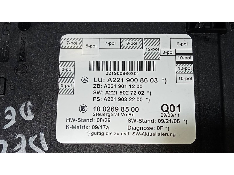 Recambio de modulo electronico para mercedes clase s (w221) berlina 450 l (221.170) referencia OEM IAM A2219008603 A2219011200 A