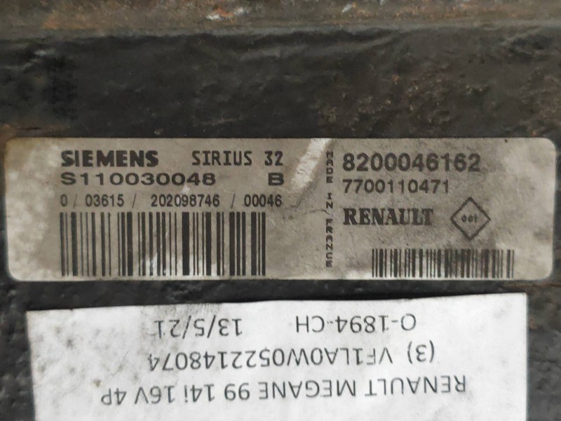 Recambio de centralita motor uce para renault megane i fase 2 classic (la..) 1.4 16v rt referencia OEM IAM S110030048B 820004616