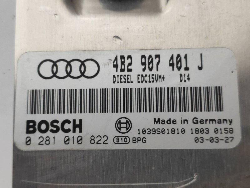 Recambio de centralita motor uce para audi a6 berlina (4b2) 2.5 tdi quattro referencia OEM IAM 0281010822 4B2907401J EDC15VM