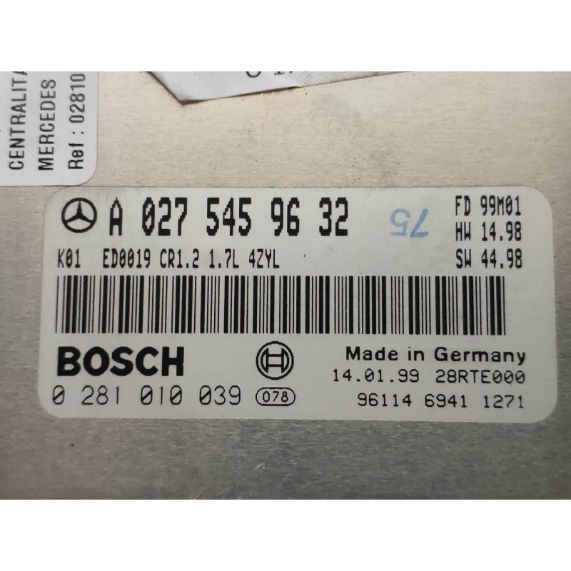 Recambio de centralita motor uce para mercedes clase a (w168) 170 cdi (168.008) referencia OEM IAM 0281010039 A0275459632 FDM99M