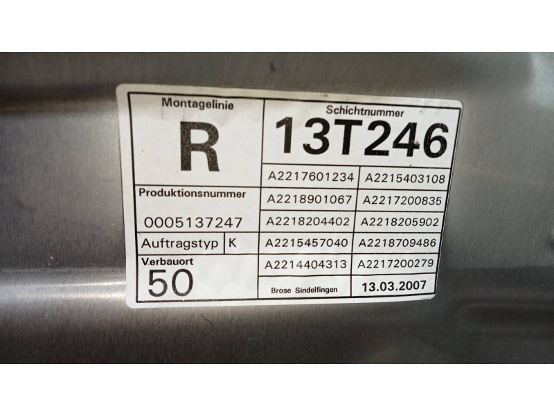 Recambio de elevalunas delantero derecho para mercedes clase s (w221) berlina 450 l (221.170) referencia OEM IAM A2217601234 A22