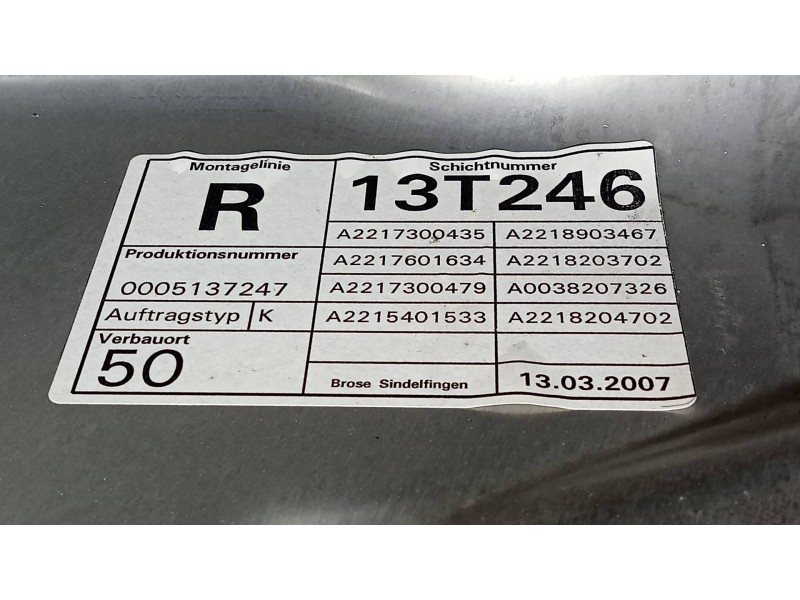 Recambio de elevalunas trasero derecho para mercedes clase s (w221) berlina 450 l (221.170) referencia OEM IAM A2217300435 A2218