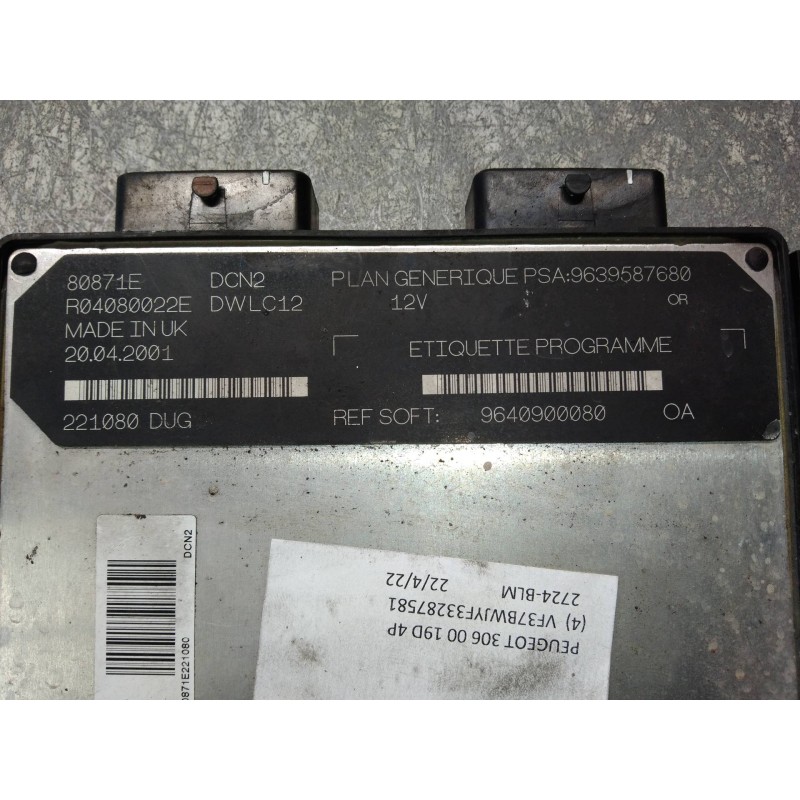 Recambio de centralita motor uce para peugeot 306 berlina 3/4/5 puertas (s2) boulebard referencia OEM IAM R04080022E 9639587680 