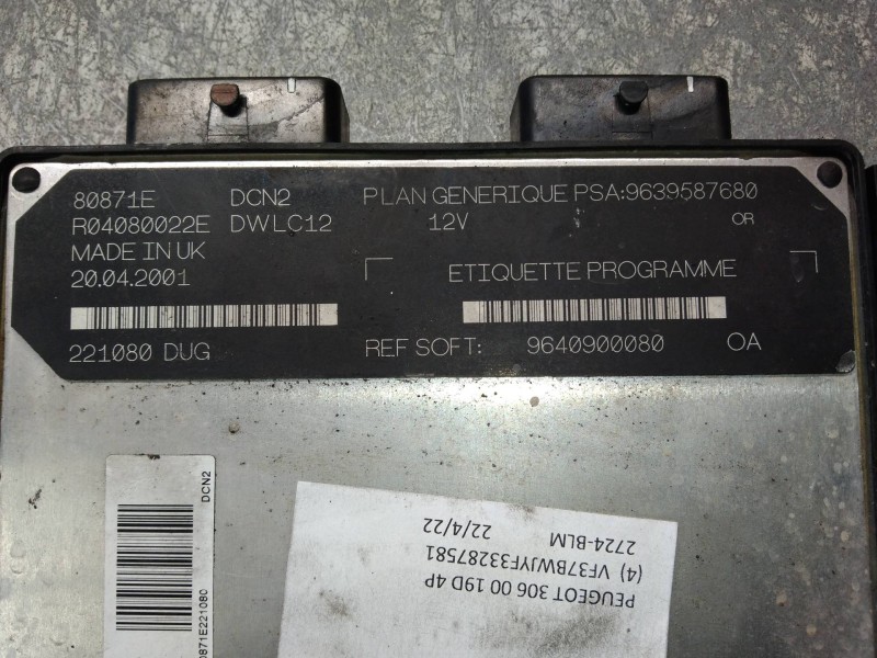 Recambio de centralita motor uce para peugeot 306 berlina 3/4/5 puertas (s2) boulebard referencia OEM IAM R04080022E 9639587680 