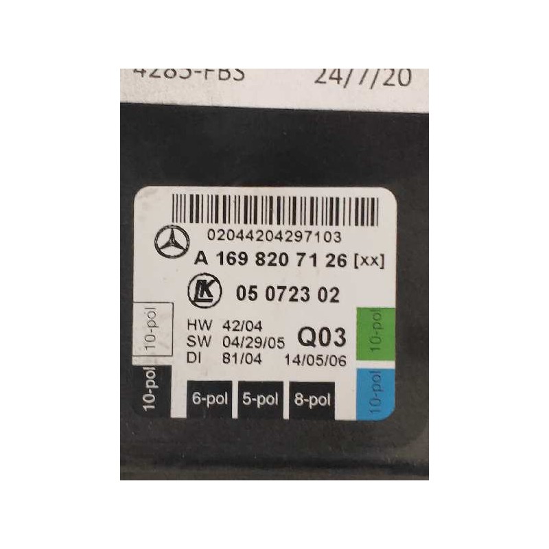 Recambio de centralita cierre para mercedes clase b (w245) 180 cdi (245.207) referencia OEM IAM 05072302 A1698207126 Q03