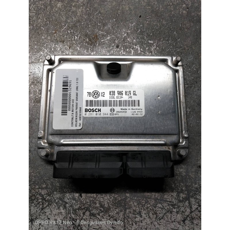 Recambio de centralita motor uce para volkswagen passat variant (3b6) 1.9 tdi referencia OEM IAM 0281010944 038906019GL EDC15