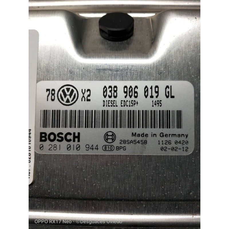 Recambio de centralita motor uce para volkswagen passat variant (3b6) 1.9 tdi referencia OEM IAM 0281010944 038906019GL EDC15